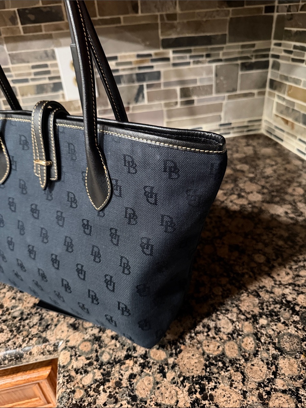Dooney & Bourke Navy and Black Logo Tote - Picture 3 of 7